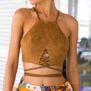 Suede Cross Lace Crop Top